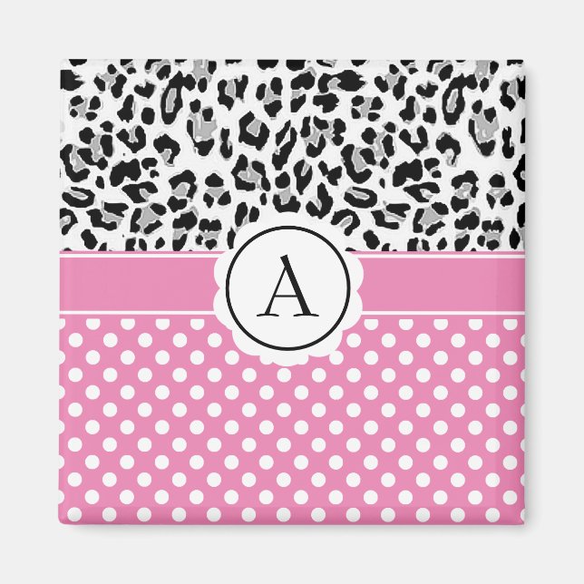Girly dots and animals print monogram  magnet (Front)