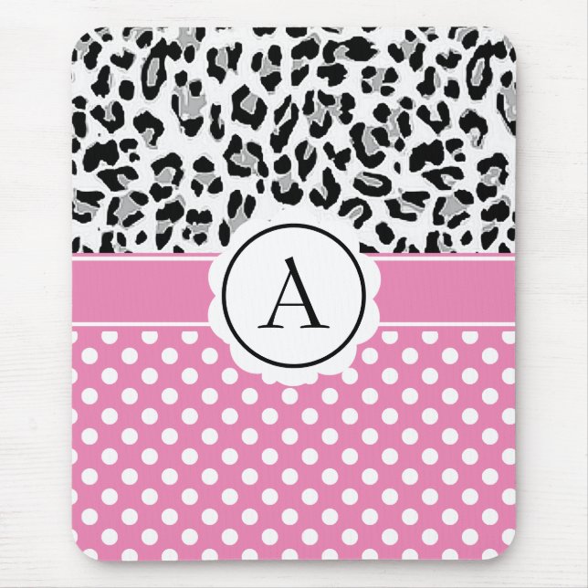 Girly dots and animals print monogram  mouse pad (Front)