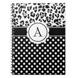 Girly dots and animals print monogram notebook