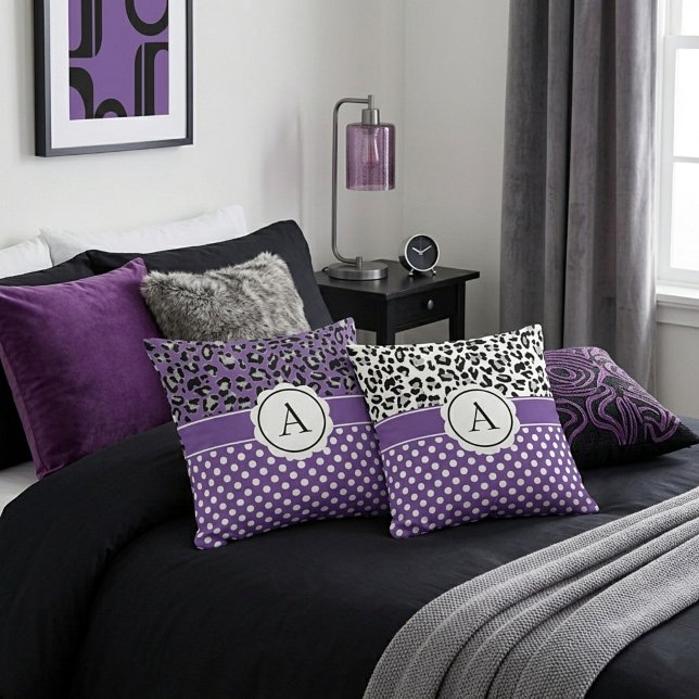 Girly dots and animals print monogram  throw pillo cushion (Creator Uploaded)