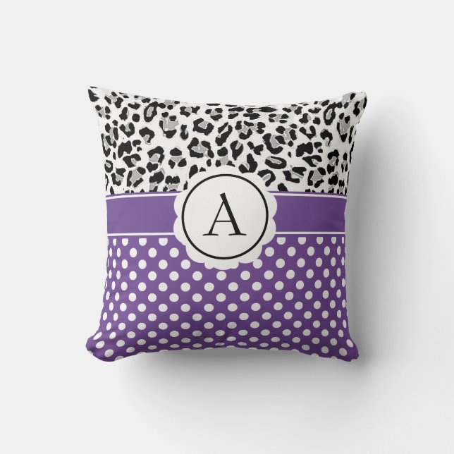 Girly dots and animals print monogram  throw pillo cushion (Front)