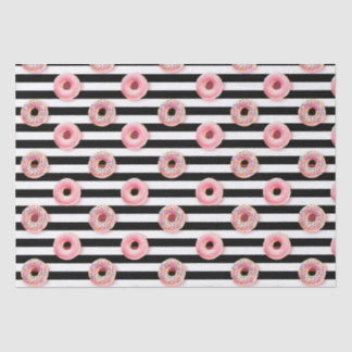 Girly Doughnuts pattern pink black white stripes Tissue Paper