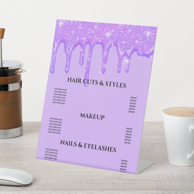 Girly Dripping Purple Glitter Pedestal Sign (In SItu)