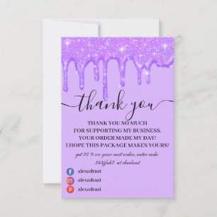 Girly Dripping Purple Glitter Thank You Card