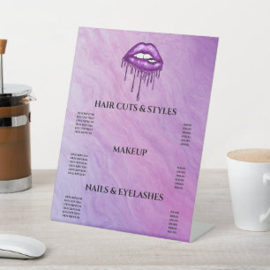 Girly Dripping Purple Lips Glitter Pedestal Sign