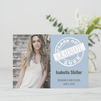 Girly Dusty Blue Photo Grad Graduation Party  Invitation