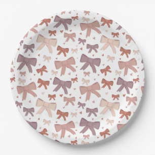 Girly Dusty Pink Bows And Little Hearts Paper Plate