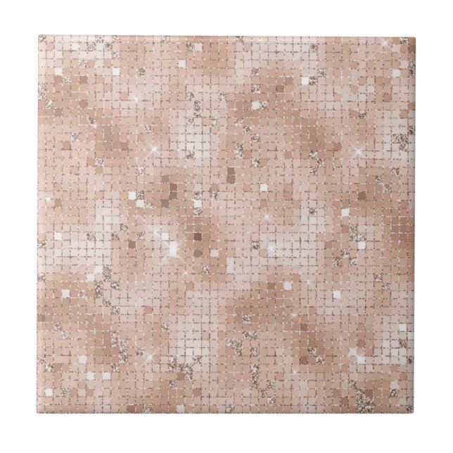 Girly Dusty Rose Pink Pattern Glam Bling Chic Ceramic Tile (Front)