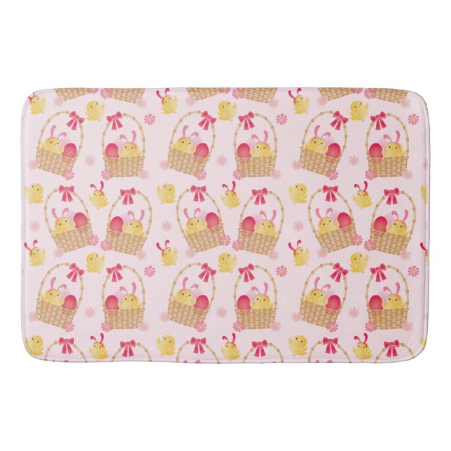 Girly Easter Basket Chicks Pink Bath Mat (Front)