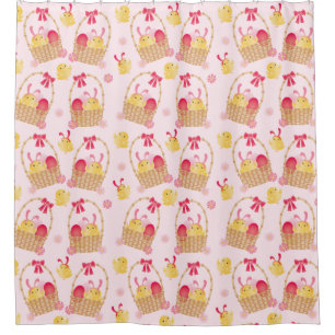 Girly Easter Basket Chicks Pink Shower Curtain