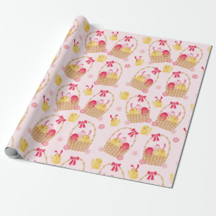 Girly Easter Basket Chicks Pink Wrapping Paper