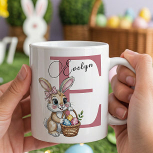 Girly Easter Basket Rabbit Custom Name Easter Gift Coffee Mug