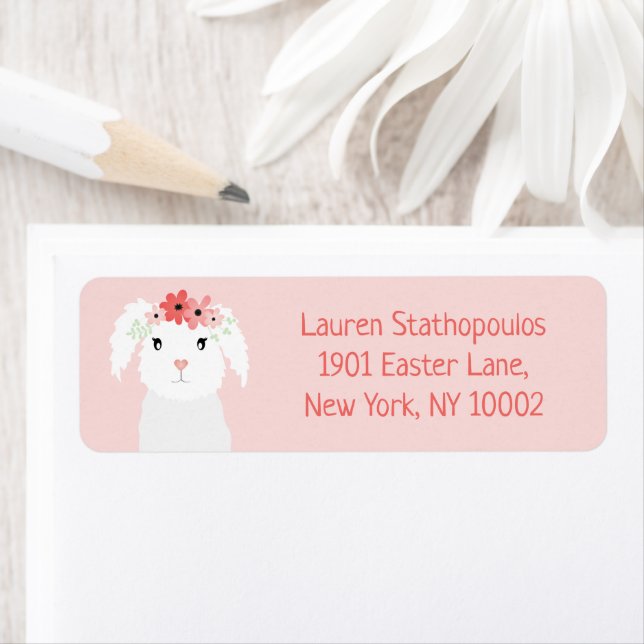Girly Easter Bunny With Flowers Return Address Label (Insitu)