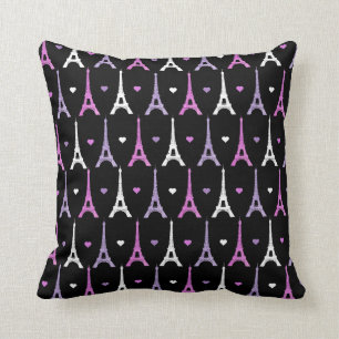 Girly Eiffel Tower pattern in black Cushion