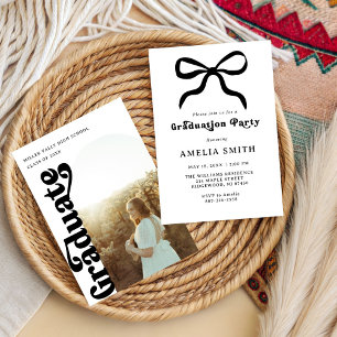 Girly Elegant Black bow Chic Graduation Party Invitation