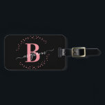 Girly Elegant Black Pink Name Monogram Script Lugg Luggage Tag<br><div class="desc">Girly,  minimalist,  simple,  modern,  black and pink monogram initial name script custom personalised monogrammed luggage tag. Featuring a monogram initial and a girly name signature script in a hand-written calligraphy font with swash tails and dotted circle frame around your monogram.</div>