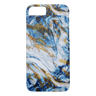 Girly Elegant Blue Gold Marble Blingy Chic iPhone 8/7 Case