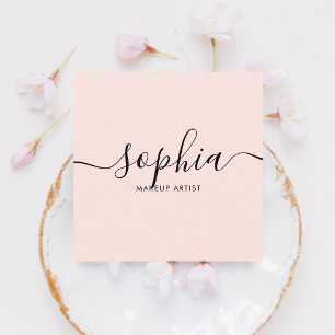Girly Elegant Calligraphy Blush Pink Square Business Card