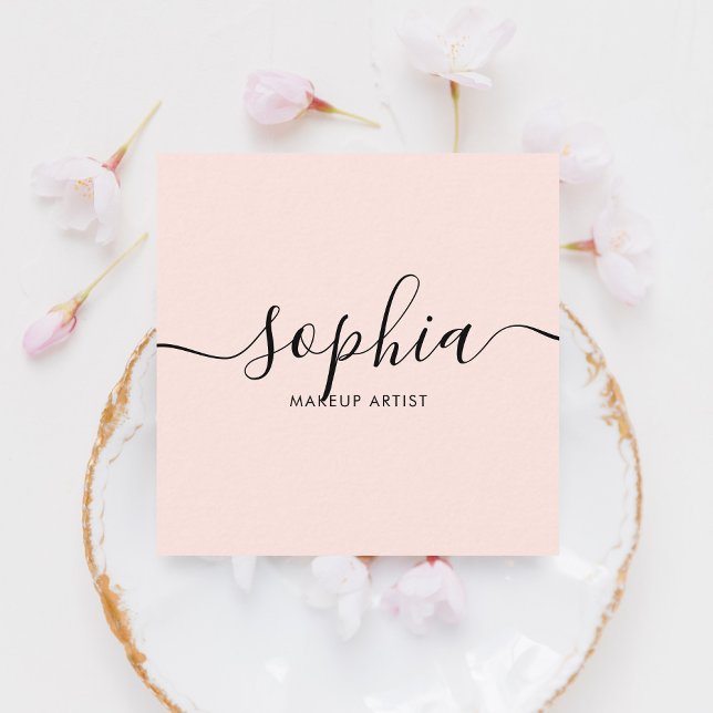 Girly Elegant Calligraphy Blush Pink Square Business Card (Creator Uploaded)