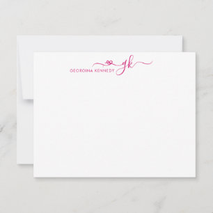 Girly Elegant Heart Script 2 Monogram Magenta Pink Card