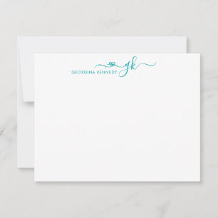 Girly Elegant Heart Script 2 Monogram Teal Green Card