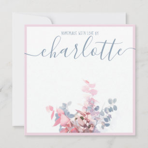 Girly Elegant Minimalist Floral Blue Pink Name Card