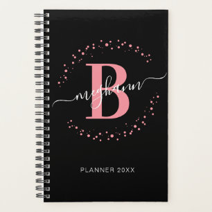 Girly Elegant Pink Black Name Monogrammed Planner