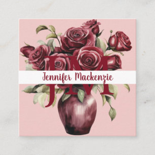 Girly Elegant Pink Burgundy Red Roses Square Business Card