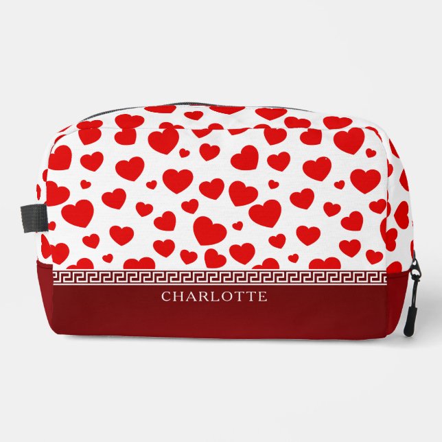 Girly Elegant Red Heart Custom Name  Dopp Kit (Front)