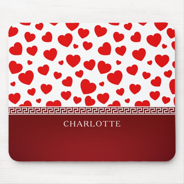 Girly Elegant Red Heart Custom Name  Mouse Pad (Front)