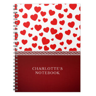 Girly Elegant Red Heart Custom Name  Notebook