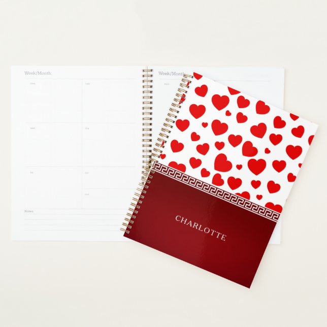 Girly Elegant Red Heart Custom Name  Planner (Display)