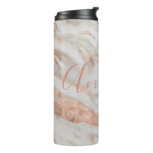 Girly elegant rose gold marble custom name script thermal tumbler