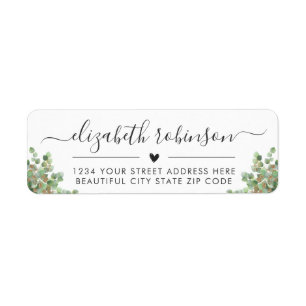 Girly Elegant Script Greenery Address Label Return Address Label