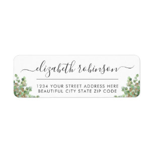 Girly Elegant Script Greenery Address Label Return Address Label
