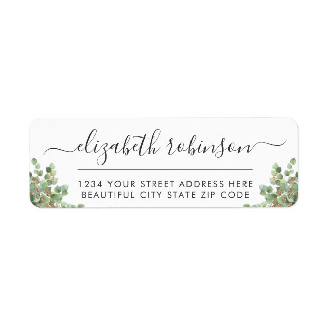 Girly Elegant Script Greenery Address Label Return Address Label (Front)
