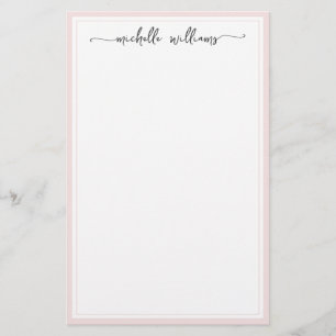 Girly Elegant Signature Script Blush Bordered Stationery