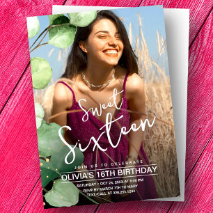 Girly elegant sweet 16th birthday sixteenth photo invitation