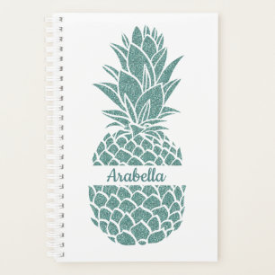Girly Elegant Teal Glitter Pineapple Name Planner
