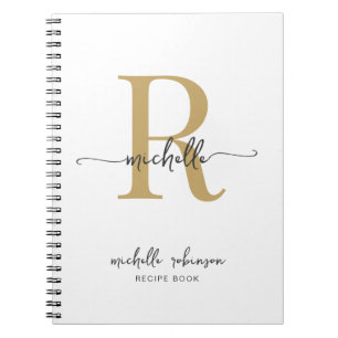 Girly Elegant White Gold Cookbook Recipe Monogram Notebook
