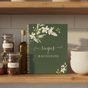 Girly Elegant Wildflower Greenery Botanical Recipe Notebook