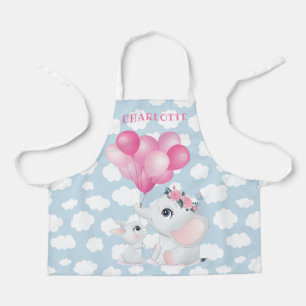Girly Elephant And Bunny Flowers and Balloon Apron
