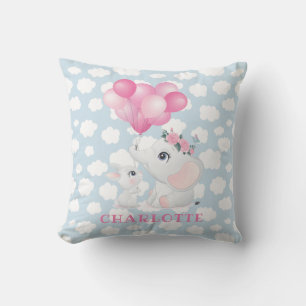 Girly Elephant And Bunny with Flowers and Balloon Cushion