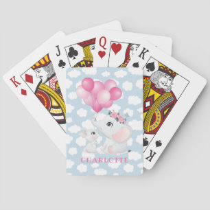 Girly Elephant And Bunny with Flowers and Balloon Playing Cards