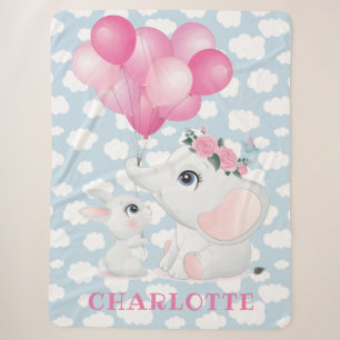 Girly Elephant And Bunny with Flowers and Balloon Sherpa Blanket