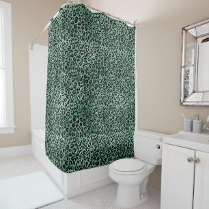 Girly Emerald Green Glam Leopard Print Shower Curtain