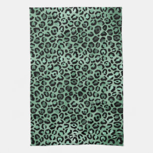 Girly Emerald Green Glam Leopard Print     Tea Towel