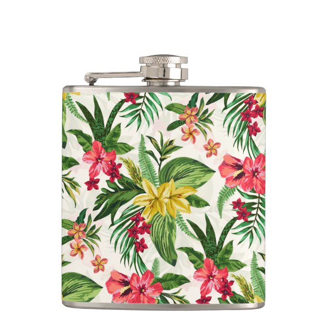 Girly Exotic Colourful Flowers Hip Flask (Front)