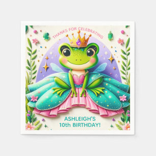 Girly Fairy Tale Frog Princess Birthday Party Napkin