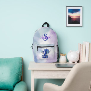 Girly Fantasy Blue Baby Dragon Personalised Printed Backpack
